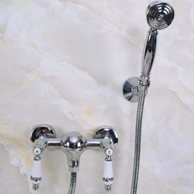 Chrome Bathroom Faucet Wall Mount Handheld Spray Shower Mixer Water Tap 2na284