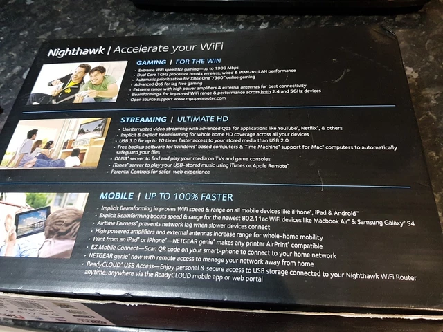 Nighthawk Netgear AC1900 Smart Wifi Router Gaming Streaming Mobile Devices 3