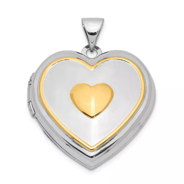 925 Sterling Silver Gold Key Necklace Charm Pendant Inside 21mm Heart Persona... 3