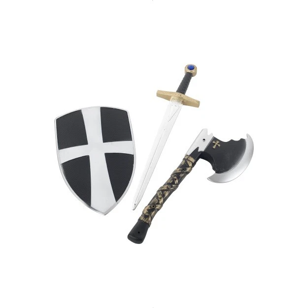 Cavaliere Medievale Crusader Set Spada Ascia E Scudo Accessorio per Costume