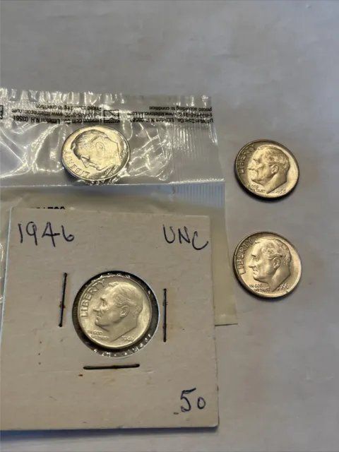 4 coin lot 1946 1955 55D and 61 p Roosevelt Silver Dimes - BU/Unc/Uncirculated