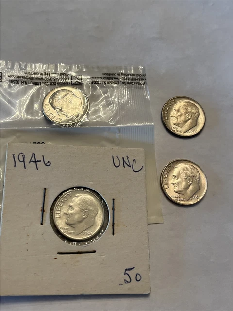 4 coin lot 1946 1955 55D and 61 p Roosevelt Silver Dimes - BU/Unc/Uncirculated