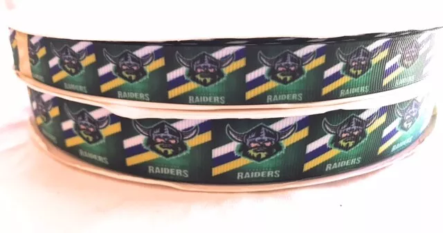 2 metres+ of Canberra Raiders NRL Ribbon in16mm(5/8")&22mm(7/8")CHEAPEST IN AUST