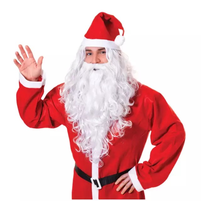 Adulti Bianco Babbo Natale Costume Ricci Barba Uomo Accessorio Parrucca