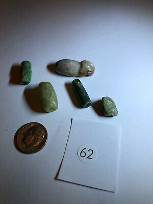 Pre Columbian Mayan Authentic Polished (5)Jade Carved Tubular Beads bundle deal 2