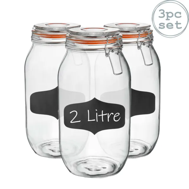Verre de stockage Jars Airtight Clip Top Conserver PrÃ©server pot 2 litres x3