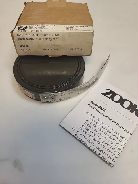 ZOOK Enterprises CF146019 Graphite Rupture Disk size 2in-150# 100PSIG @ 72F