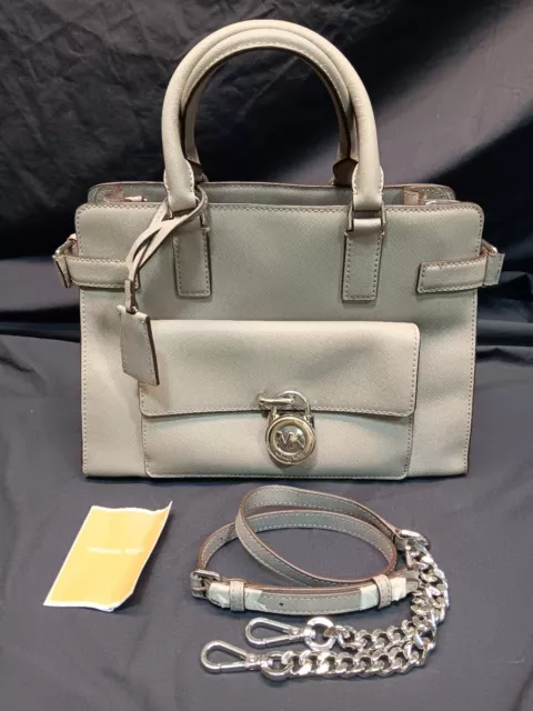 Michael Kors Saffiano Leather Emma Large NS Tote Satchel Bag Pearl Gray- NEW