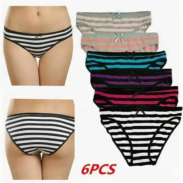 6 Pack Women's Cotton Underwear Sexy Ladies Striped Briefs Knickers Underpants