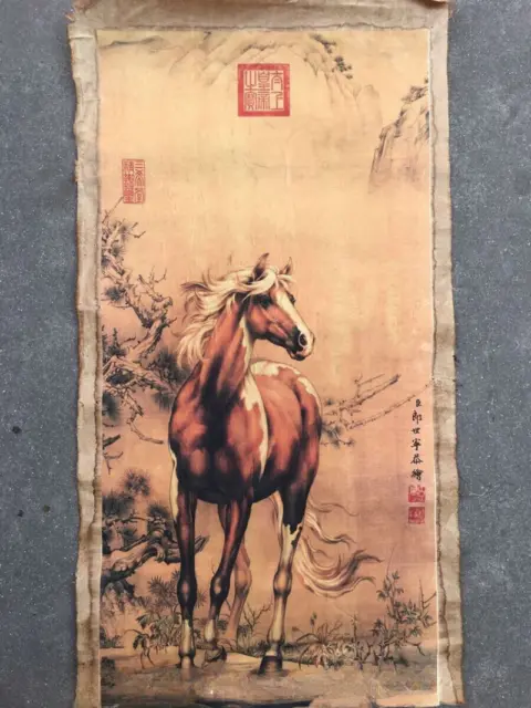 China Rice Paper Yarn Mural Lang Shining Color Painting War Horse Collection