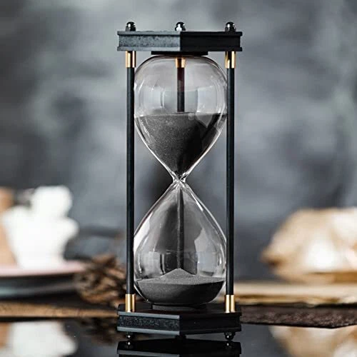 Large Hourglass Timer 60 Minute, Decorative Hexagon Frame Sandglass with Blac...