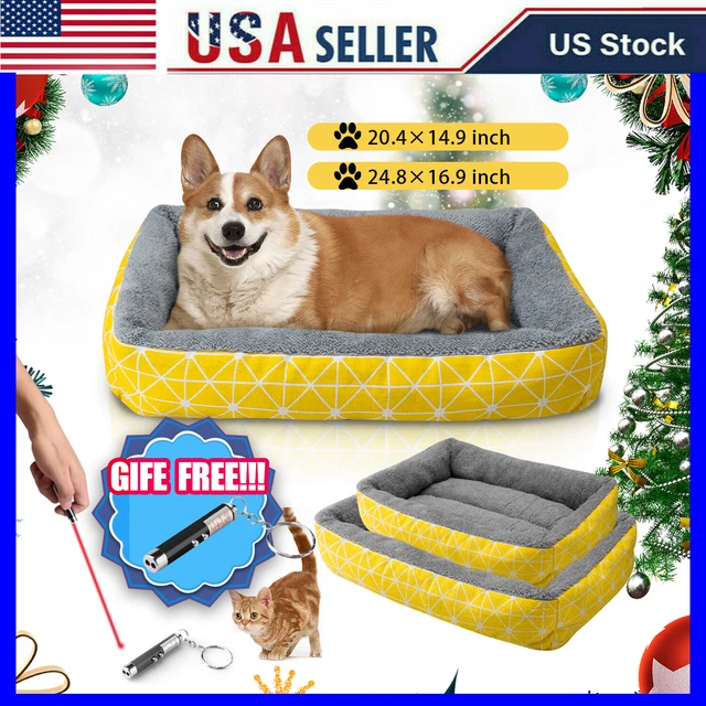 Linen Pet Dog Cat Bed Fluffy Soft Warm Calming Bed Sleeping Kennel Nest Washable