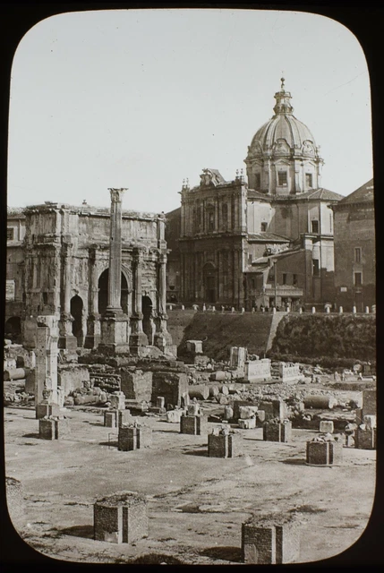 ANTIQUE Magic Lantern Slide THE FORUM ROME C1900 PHOTO ROMAN RUINS ROMA ITALY