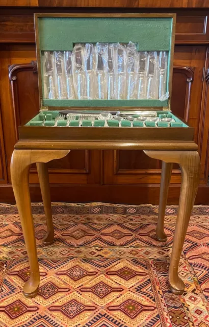 Antique Walker & Hall Cutlery Set in Wooden Canteen with Cabriole Legs