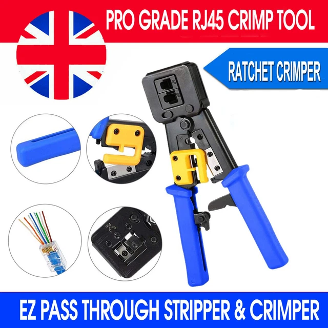 RJ45 CRIMPING TOOL Ratchet Crimper EZ Pass Through Cat5/5e Cat6 RJ11
