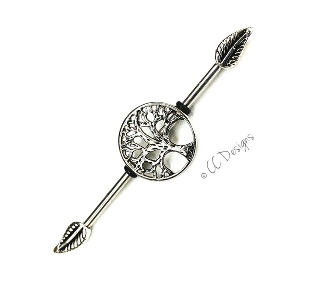 14g arrow feather tree of life charm industrial barbell H68