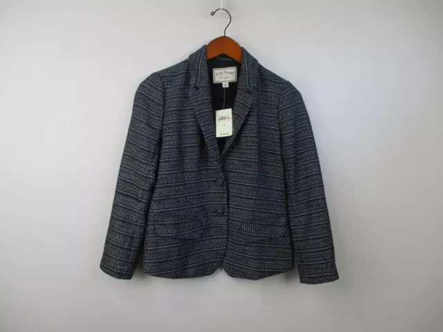 Lucky Brand Jacket Womens 0 Black Gray Blue Striped Tweed Blazer Coat 2 Button