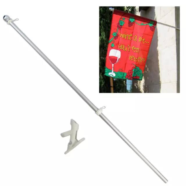 5ft Aluminum Flag Pole Flagpole Poke Kit w/ Bracket Residential Commercial