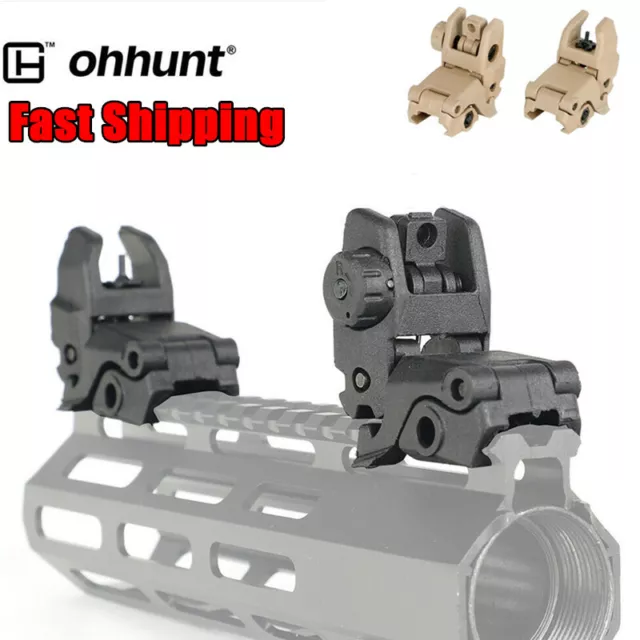 ohhunt Black Tan Polymer Front Rear Sight Flip Up Backup Sights Picatinny Rail