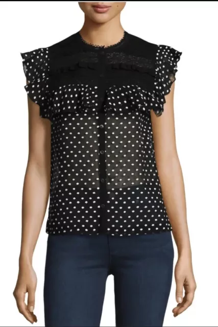 Rebecca Taylor moon dot embroidered Sleeveless blouse Top Lace Anthropologie 2