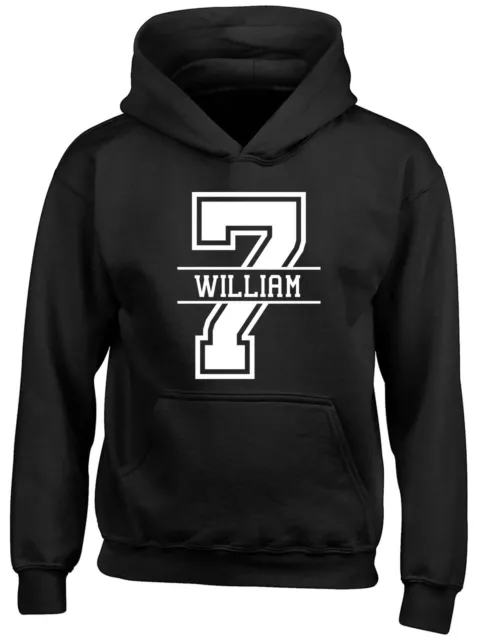 Personalised Name With Number 7 Childrens Kids Hooded Top Hoodie Boys Girls Gift