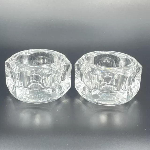 Vintage Elements Crystal Candle Holders Set of 2 Hexagonal Block Czech Republic