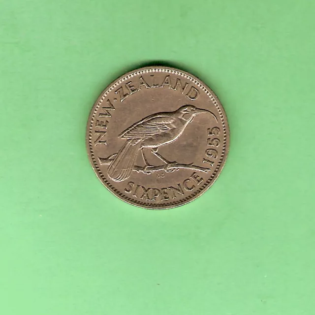 1955  New Zealand  Sixpence  Coin - See Description