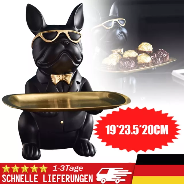 Französische Bulldogge Deko Hundefigur w/Brille Bulldogge Aufbewahrungstablett