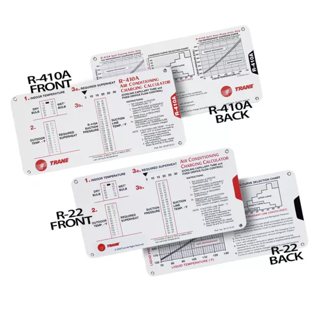 (1) EACH - R410A & R22 Superheat Subcooling Trane HVAC Calculator Charging Chart