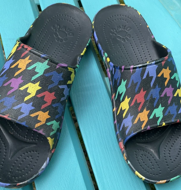 Ladies Dawgs Houndstooth Rainbow And Black Slide Sandals Slip On Size 10