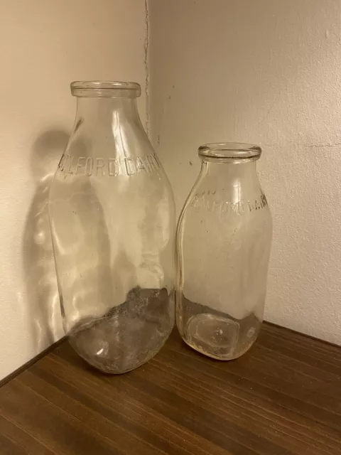 Pair Of Guilford Dairy Embossed Milk Bottles - Quart & Pint - Guilford County NC