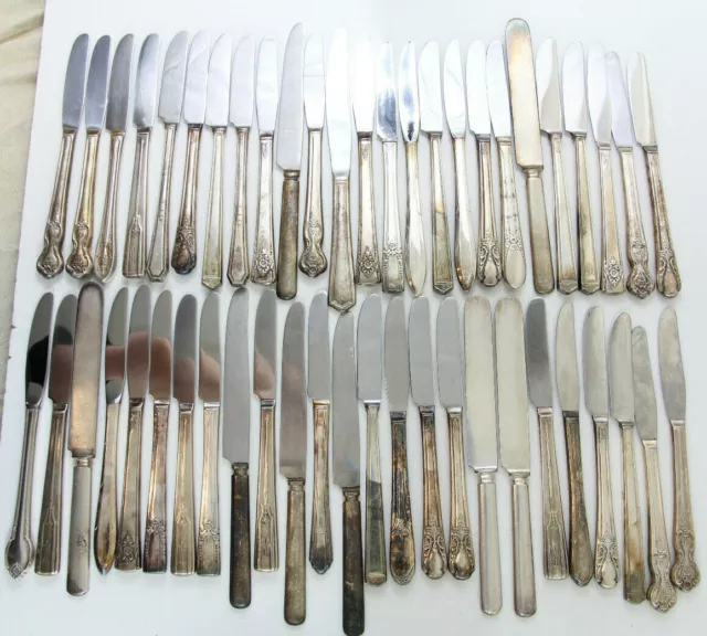 50x SOLID HANDLE & GRILLE KNIVES FLATWARE SILVERPLATE MIX LOT VINTAGE CRAFT