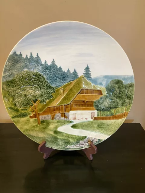 Vintage LARGE Majolica 3D Decorative Wall Plate Farmhouse Chalet W. Germany-16”
