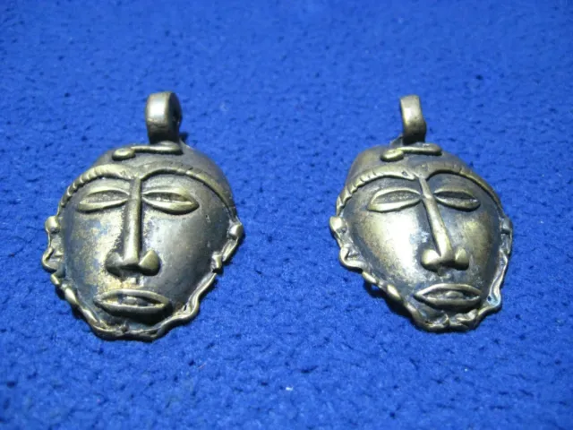 African ? FACE Mask Pendant Decorative METAL _ (2 pcs) _ used _ g/cond.