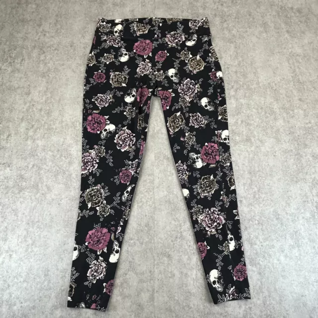 Torrid Leggings Womens 1X Black Floral Rose Skull Yoga Dance Active Pants Gym