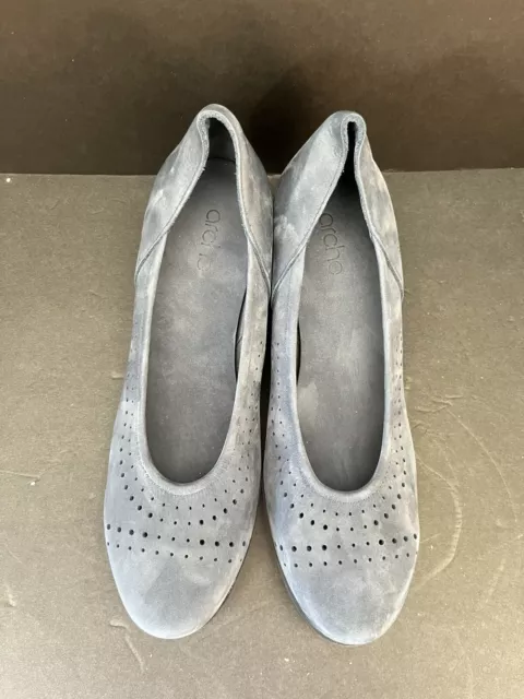 Arche Womens Shoes. Blue Grey Suede Slip On Wedge Heels. Size 37 (US 6) 3