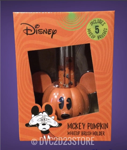 New Disney Mickey Mouse Halloween PUMPKIN Makeup Brush Set  Holder