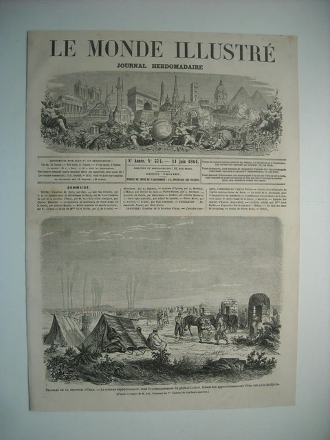 Gravure 1864. Troubles Province D’oran. Colonne Expeditionnaire General Liebert.