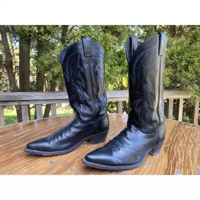 10 D JUSTIN Black Leather Cowboy Boots Made in USA $129.00 - PicClick