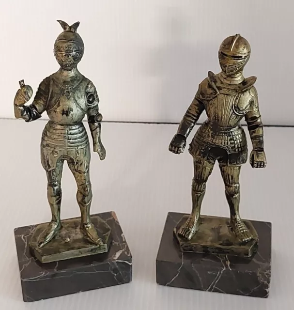 Lot of 2 Vintage Depose Italy Medieval Knights Figurines on Carrera Marble Base