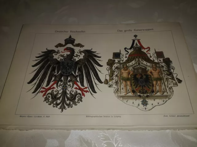 Meyers 6. Um 1905 Reichsadler Kaiserwappen Chromolithographie 1905