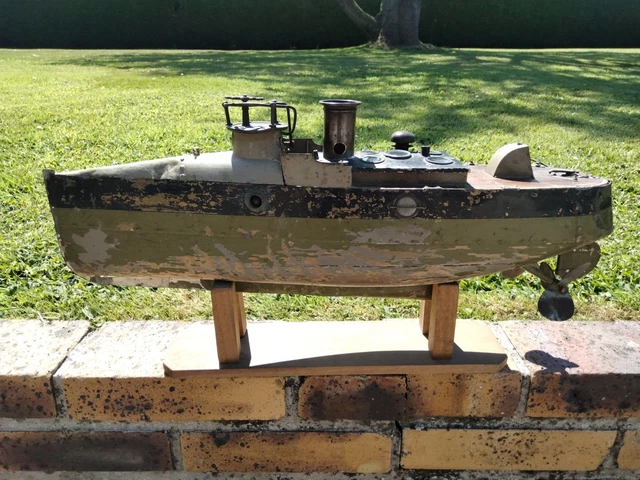 Ancien Bateau Mécanique De Bassin Années 30 – 67 Cm, Coffret D'origine (pièces Manquantes)