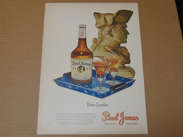 1947 PAUL JONES WHISKEY Born Leader vintage art print ad
