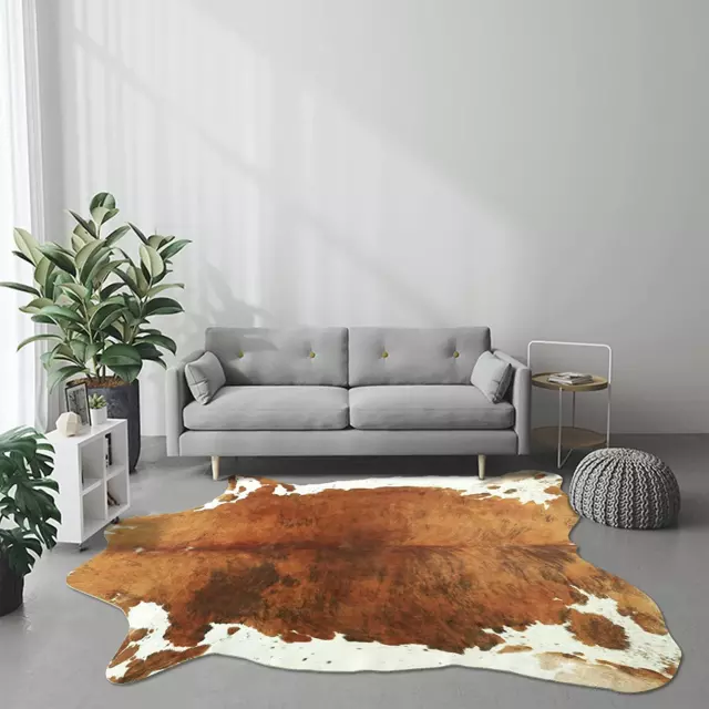 Faux Cowhide Rug Large Size Cow Print Carpet for Bedroom Living Room, 4.6X5.2Ft