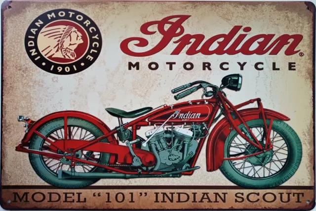 Indian Scout 101 motorcycle metal wall plaque motorbike garage man cave Tin sign