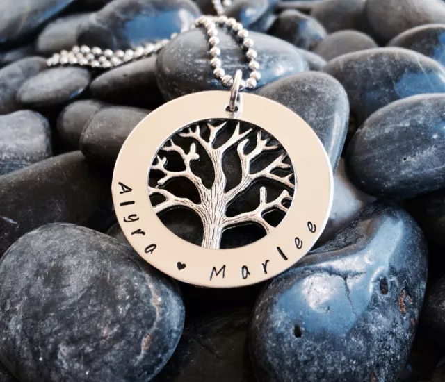 tree of life hand stamped stainless steel 38mm washer necklace Custom Made