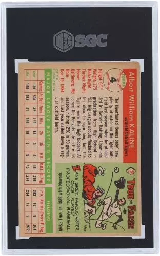 Al Kaline Detroit Tigers 1955 Topps #4 SGC Authenticated 4 Card 2