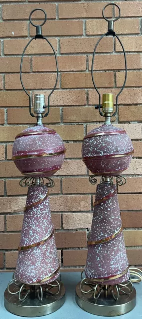 Super Pair Vintage 1950s Atomic Pink Table Lamps Mid Century Modern Lighting