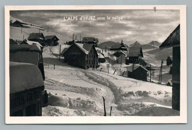 "Sous la Neige" l'Alpe d'Huez~Vintage Alps SKI Resort RPPC  Snow CPA Photo~1950s