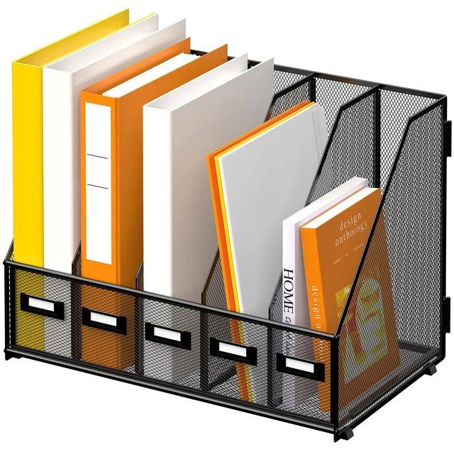 Desk Organizers Metal Desk Magazine File Holder With 5 Vertical Compartments